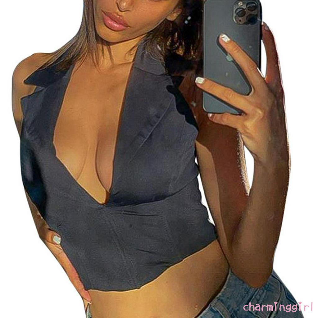 Áo Dây Nữ Cộc Tay Cổ Chữ V Hở Eo Quyến Rũ