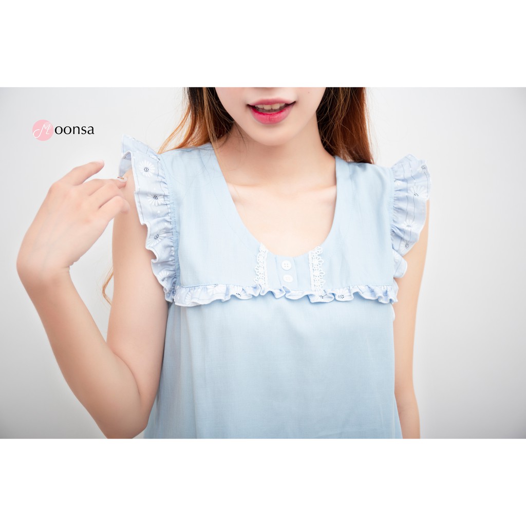 Đồ ngủ Cúc Trắng Xanh [Moonsa] [Tơ Linen] | BigBuy360 - bigbuy360.vn