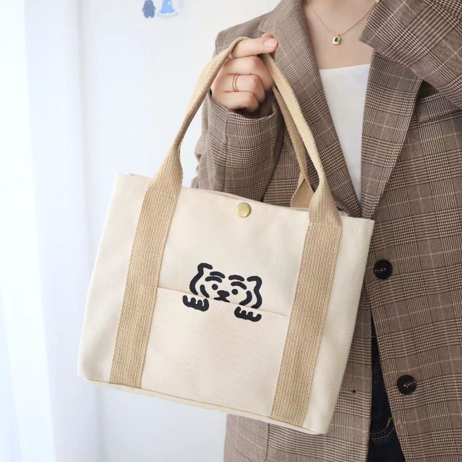 Túi Xách Tay Đựng Hộp Cơm Trưa Bằng Vải Canvas Phong Cách Hàn Quốc Mới Dành Cho Nữ Sinh