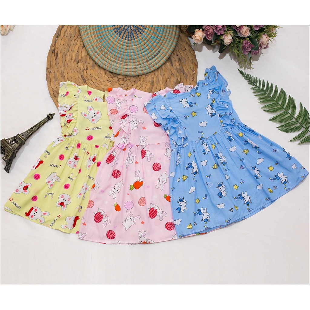 Đầm Xinh Bé Gái Váy Thiết Kế Mặc Hè Cho Bé Chất Liệu Lanh Thái Siêu Mềm Mát MoonyKids