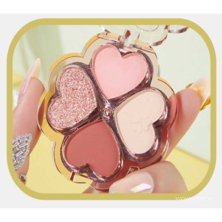 [Hàng mới về] Bảng phấn mắt Kissbeauty có 4 màu lì và ánh ngọc trai kết hợp với thiết kế hình cỏ bốn lá độc đáo