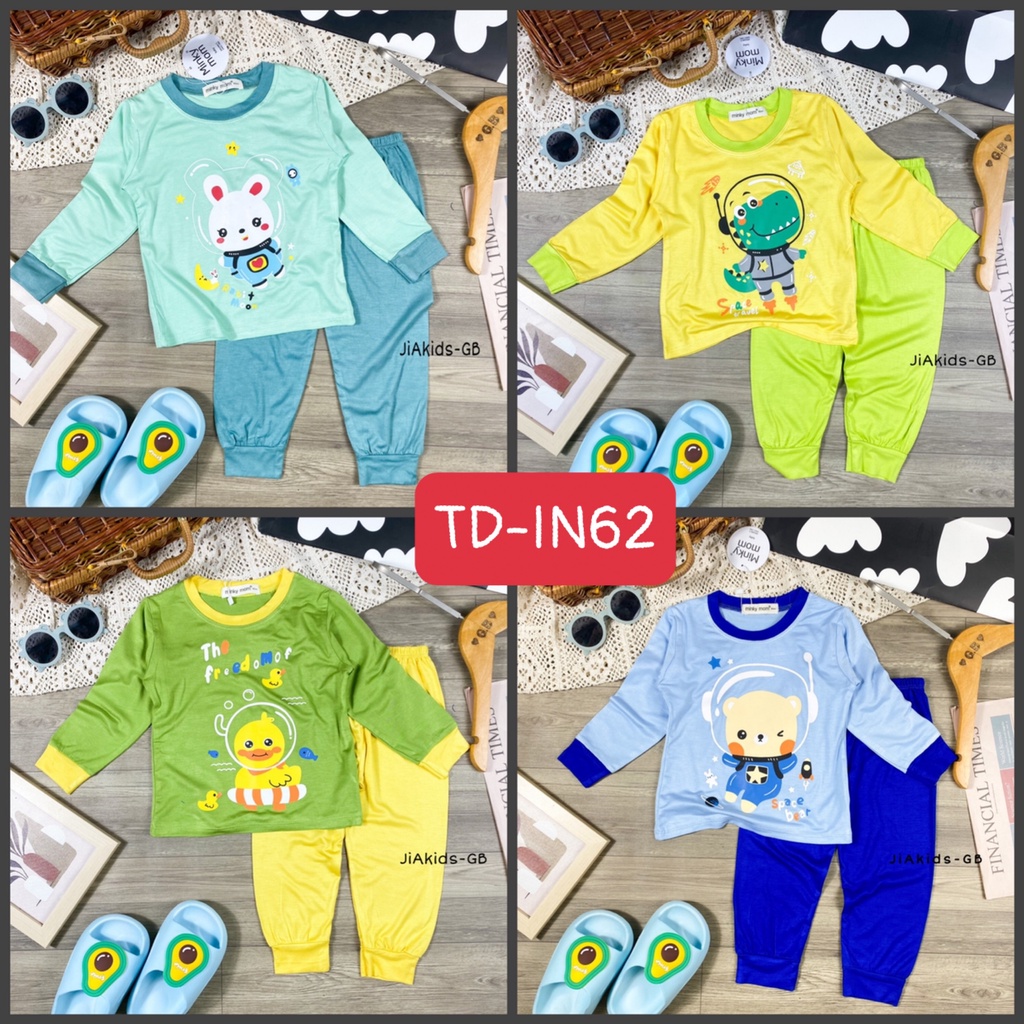 Bộ Dài Tay THUN LẠNH MINKY MOM Phối Màu In Hình Dễ Thương Cho Bé TD-IN62