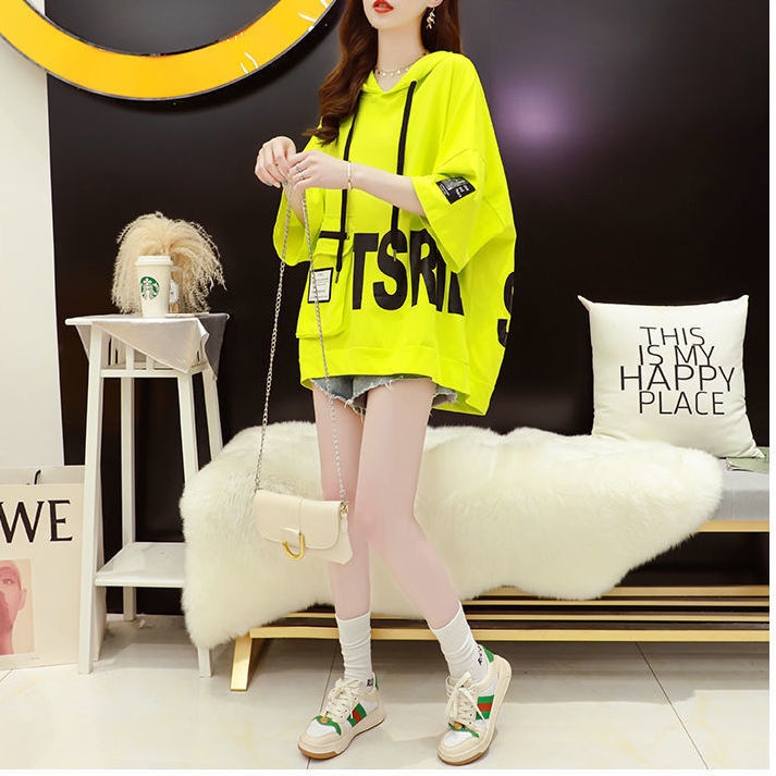 Áo Thun Tay Ngắn Có Mũ Trùm Đầu Dáng Rộng Thời Trang Mùa Hè Phong Cách Hàn Quốc Cho Nữ