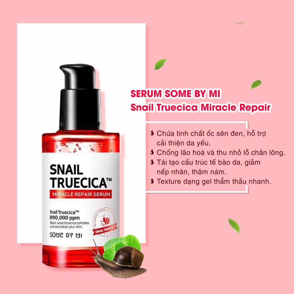 Combo Dưỡng Ẩm, Phục Hồi Da Chiết Xuất Ốc Sên Some By Mi Snail Truecica Miracle Repair (Serum 50ml + Kem 60g)