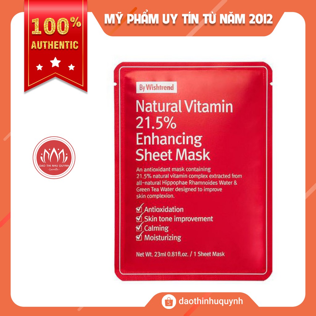 Mặt Nạ 21.5 Natural Vitamin Enhancing Sheet Mask c21.5 Giấy By Wishtrend Làm Sáng Da 23ml