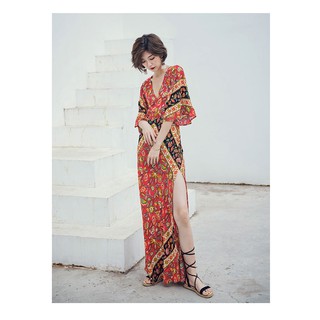 Đầm Maxi Hoa Cổ V Thanh Lịch Cho Nữ