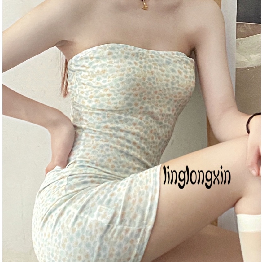 Đầm Ống Ôm Dáng Ngắn Không Dây In Họa Tiết Hoa Thanh Lịch Dành Cho Nữ Linglongxi2