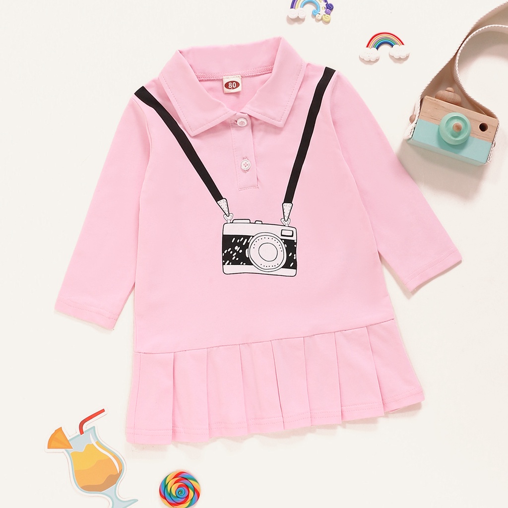Đầm MIKRDOO hồng cổ peter pan tay dài cho bé gái