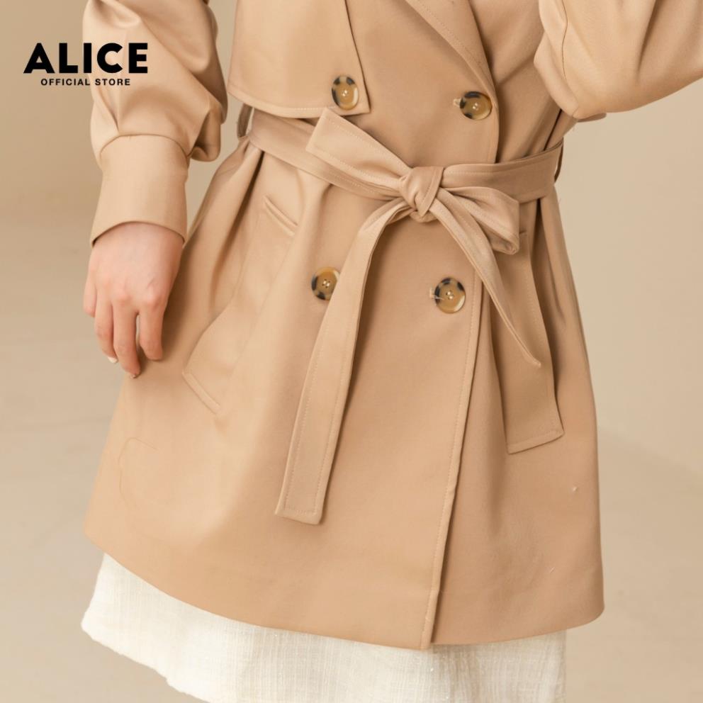 Áo Măng Tô Nữ Dáng Ngắn Kèm Đai ALICE Thiết Kế Tôn Dáng Chất Liệu Kaki Hàn Lót Lụa Cao Cấp V737 | BigBuy360 - bigbuy360.vn