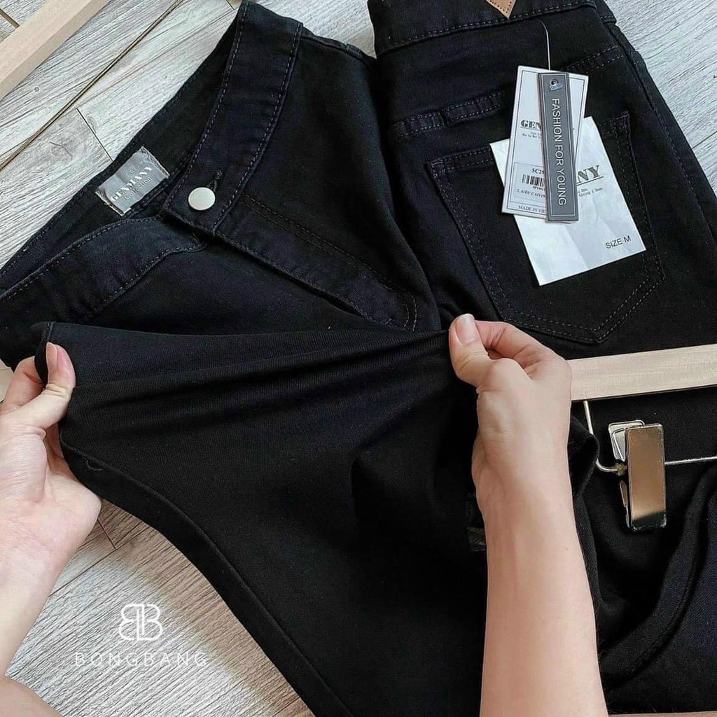 (TÁO ĐỎ BIGSIZE 55-90KG) Quần jean nữ lưng siêu cao siêu co giãn đen tuyền J10 (ảnh thật shop chụp 100%)