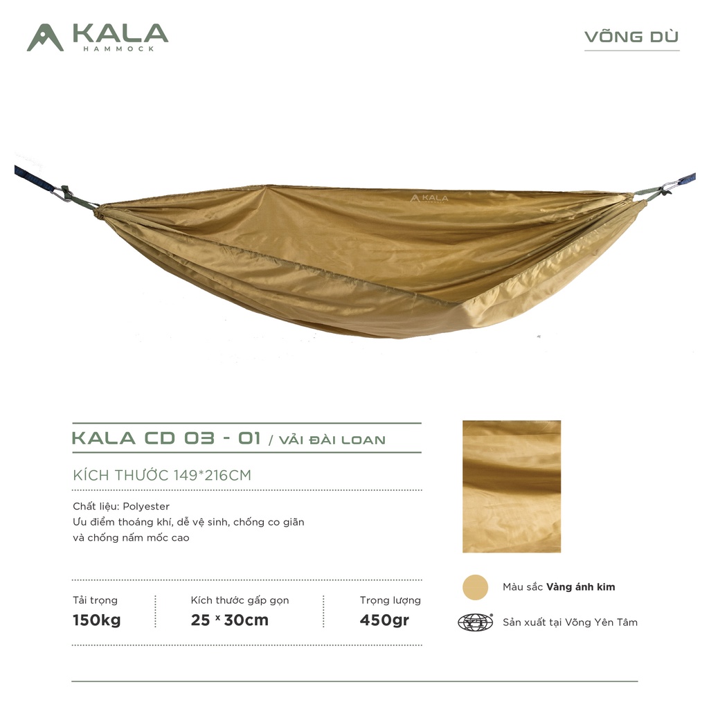 Võng dù vải Đài Loan 2 LỚP tặng 5m dây