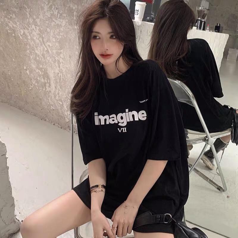 Áo thun cotton in chữ imagine hai màu trắng đen hot hit  Áo phông nam nữ đẹp nhất unisex
