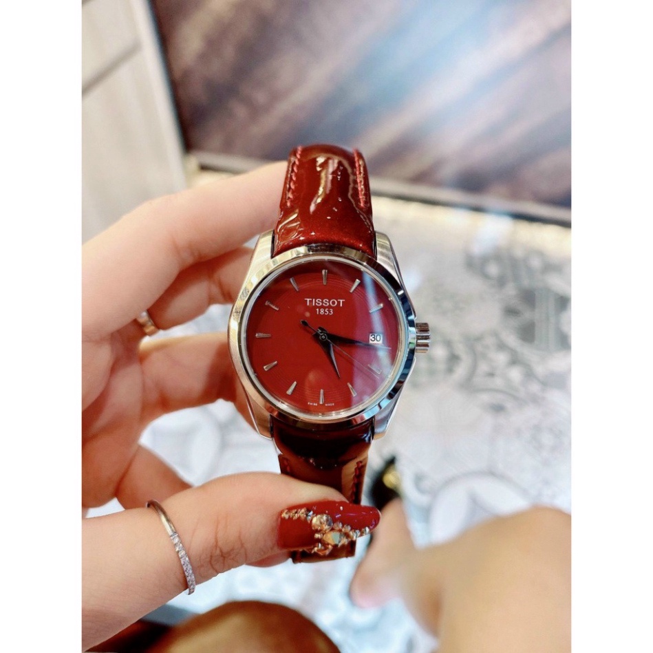 Đồng hồ nữ Tissot dây da bóng mềm, thời trang, chống xước, tặng kèm pin