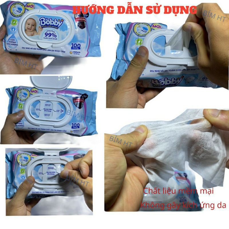 🤗HCM🤗 Combo 6 gói khăn giấy ướt Bobby không mùi 100 tờ / có mùi 100 tờ / 80 tờ không mùi