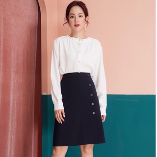 Chân Váy Công Sở Chữ A Dài Đến Gối Phối Cúc Sườn Thời Trang, Chân Váy Chữ A Dáng Dài Đến Gối