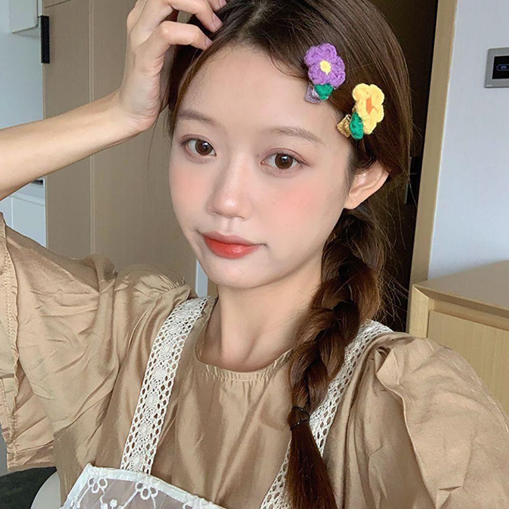 TWINKLE Kẹp Tóc Mỏ Vịt Bằng Len Đính Hoa Đơn Giản Ngọt Ngào Cho Nữ