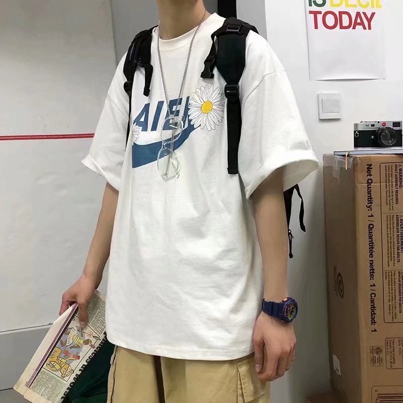 Áo Thun Tay Ngắn Dáng Rộng In Hình Biểu Tượng Cảm Xúc Kiểu Hip-Hop Đường Phố Nhật Bản Cá Tính Cho Nam