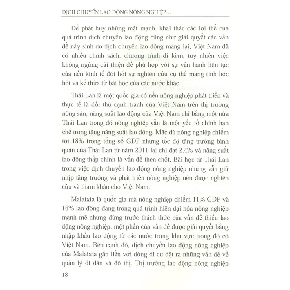 Sách - Dịch Chuyển Lao Động Nông Nghiệp Của Thái Lan, Malaixia Và Bài Học Kinh Nghiệm Cho Việt Nam
