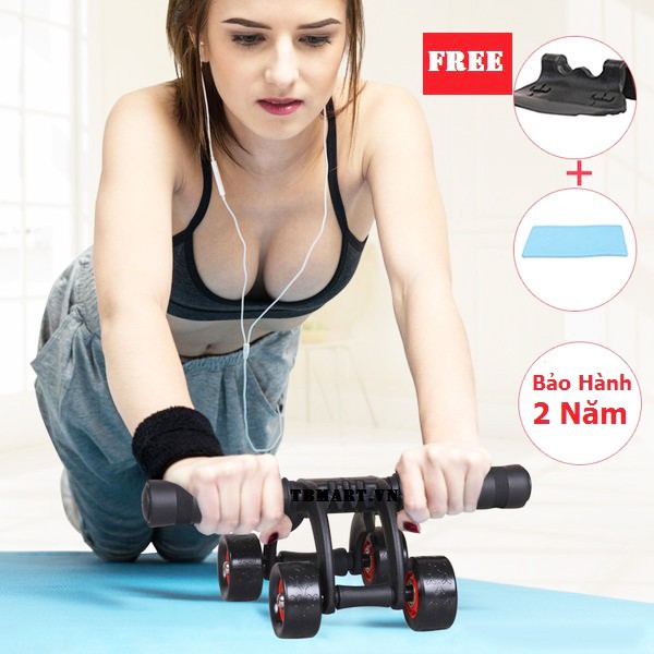 Dụng Cụ Tập Cơ Bụng - Máy Tập Bụng 4 Bánh Tặng Kèm Thảm Lót Chân