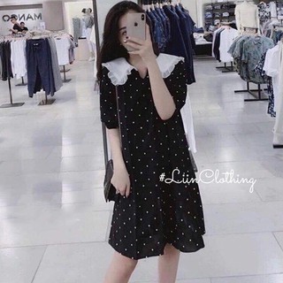 Váy bầu họa tiết chấm bi phối cổ nơ bèo siêu xinh