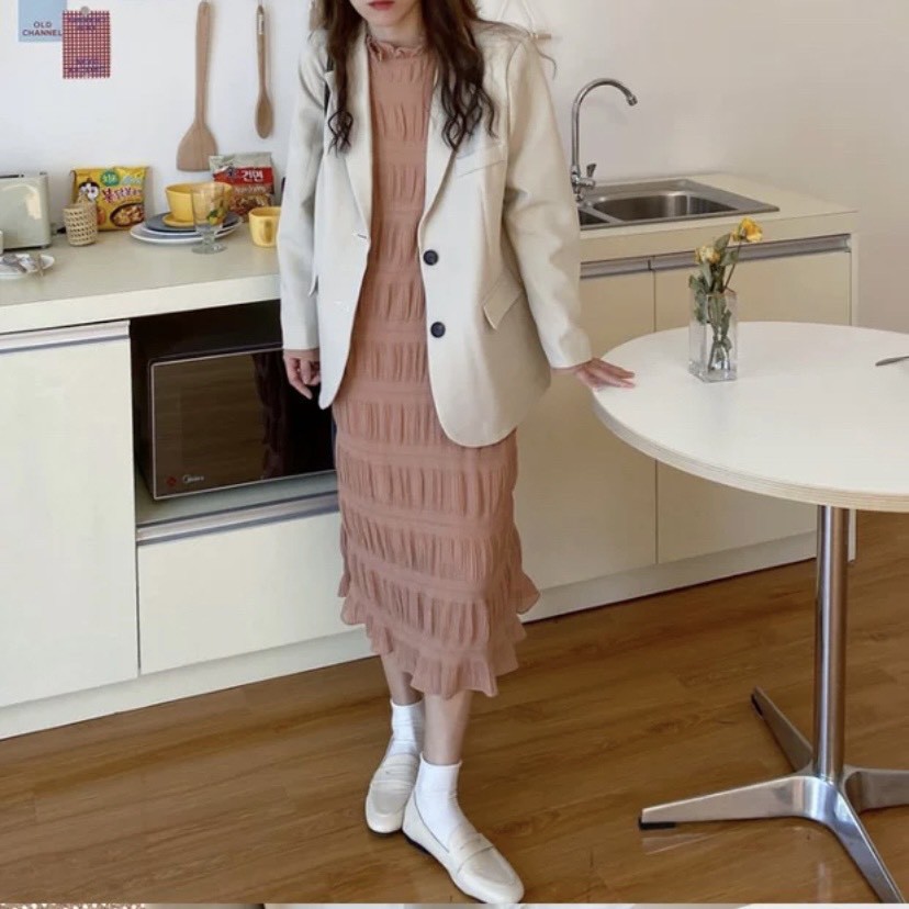 Váy suông voan nhăn 2 lớp tay chun loe Ulzzang style 🌸 Hàng quảng Châu