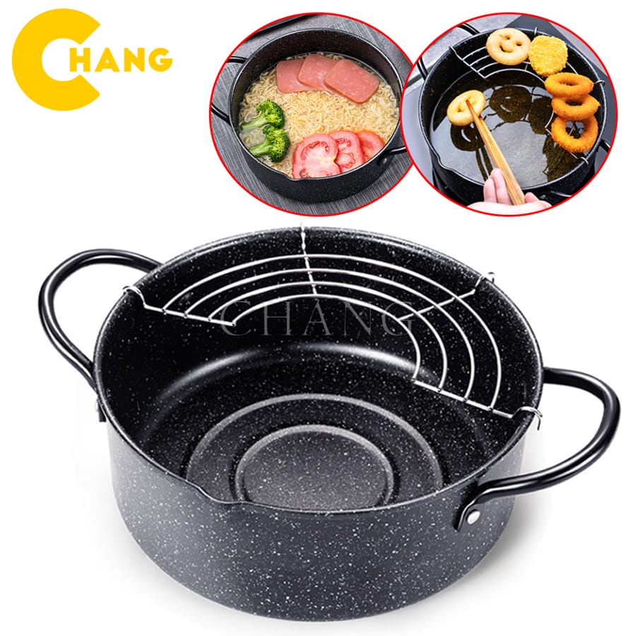 Nồi Chiên Chống Dính Nhật Size 20cm Có Khay Ráo Mỡ Vân Đá Siêu Bền