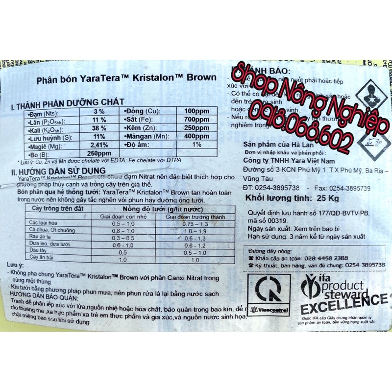 Phân bón hoà tan Yara Tera Kristalon Brown 1kg