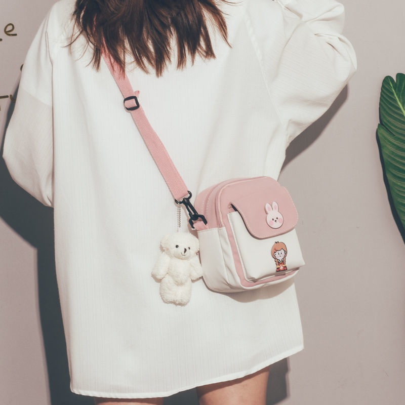 KAITIFEI Túi đeo vai vải canvas cỡ nhỏ kiểu Hàn Quốc dễ thương cho học sinh