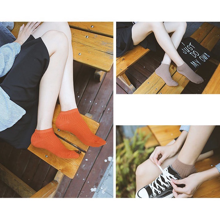 Tất cổ ngắn nam nữ vớ trơn gân ngắn 13 màu basic cotton kháng khuẩn thấm hút mô hôi tốt MONEY VN012
