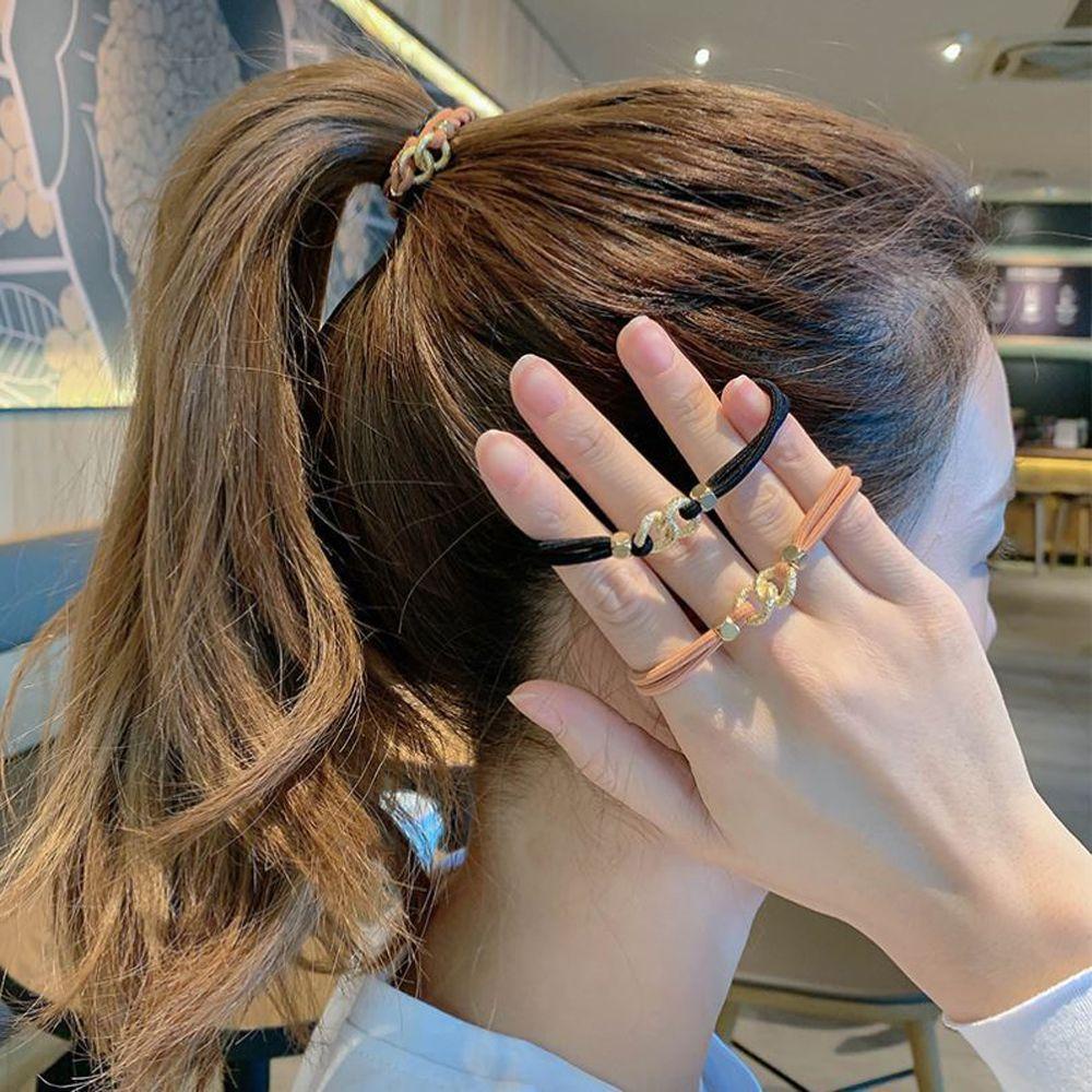 NICKOLAS Dây Buộc Tóc Cao Su Co Giãn Hai Vòng Kim Loại Cổ Điển Đơn Giản Dành Cho Bạn Nữ
