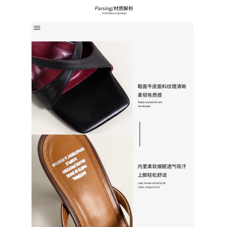 Dép Cao Gót Da Thật Mũi Vuông Phong Cách Retro Thời Trang Mùa Xuân 2022 Cho Nữ