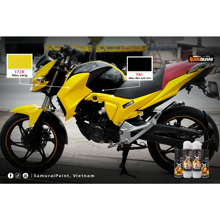 1728 _ Chai sơn xịt sơn xe máy Samurai 1728 màu vàng tươi shop uy tín, giao nhanh
