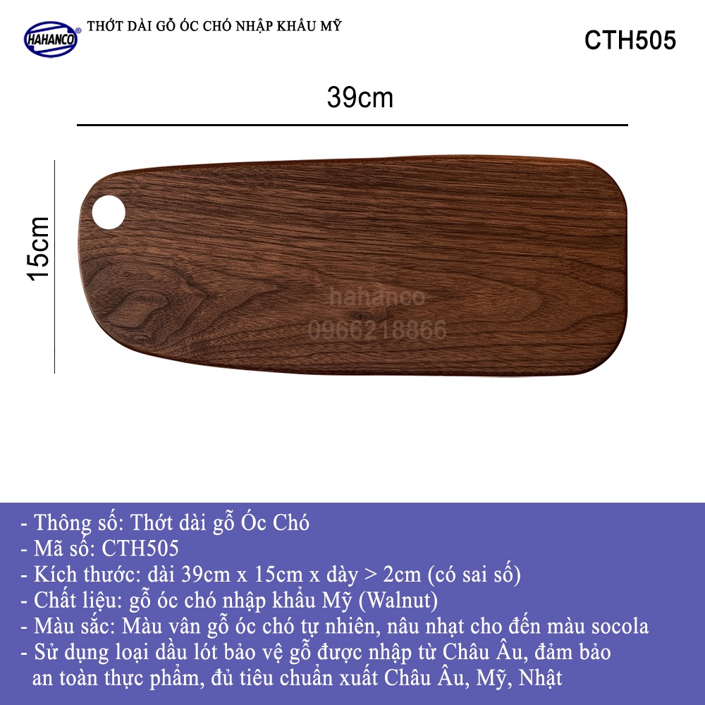 Thớt Gỗ Óc Chó HAHANCO (Cỡ Dài) Nhập Khẩu Mỹ - Derco/Khay Bánh/Beef Steak- CTH505