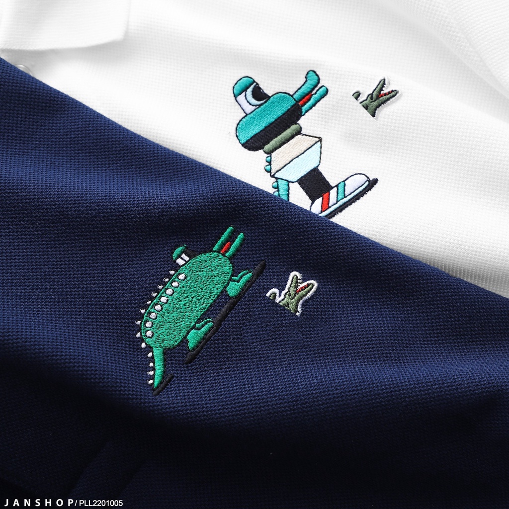 Áo Polo Cá Sấu Với Logo Thêu Cá Sấu Ngoài Hành Tinh Độc Đáo, Tỉ Mỉ Cùng 2 Màu Thanh Lịch