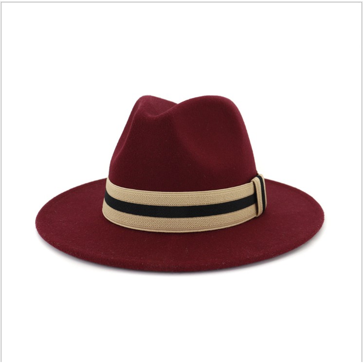 Mũ Phớt Fedora Nam Nữ Rộng Vành Chất Liệu Nỉ, Nón Phớt Vintage Chụp Ảnh, Đi Biển Viền Xọc - Tại Hà Nội