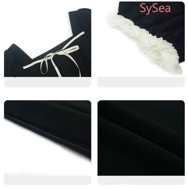 Đầm đen tay ngắn cổ V thời trang hè nữ tính