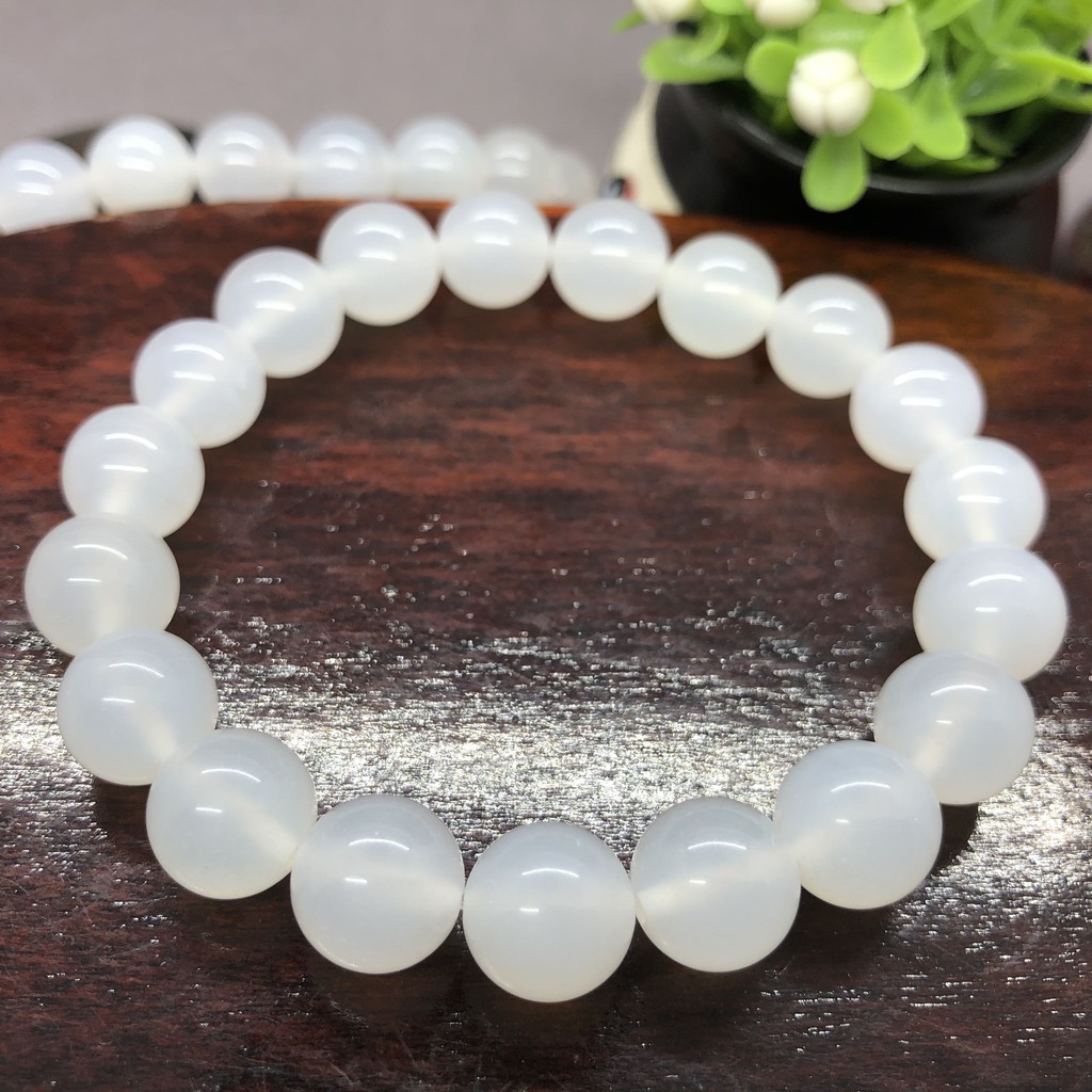 Vòng Tay Chuỗi Hạt Đá Mã Não Trắng Tự Nhiên 6 / 8 / 10 / 12mm