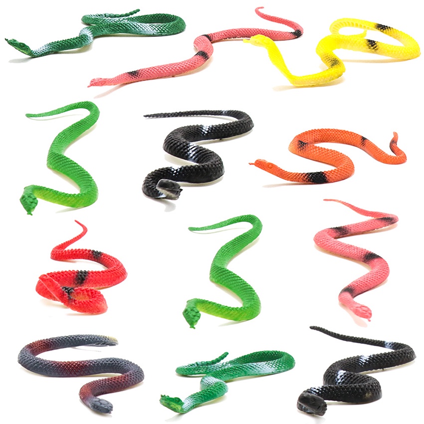 Đồ chơi mô hình 12 con Rắn Snake Wild Animal 14 cm nhựa dẻo nhiều màu sắc chọc ghẹo Halloween troll bạn bè