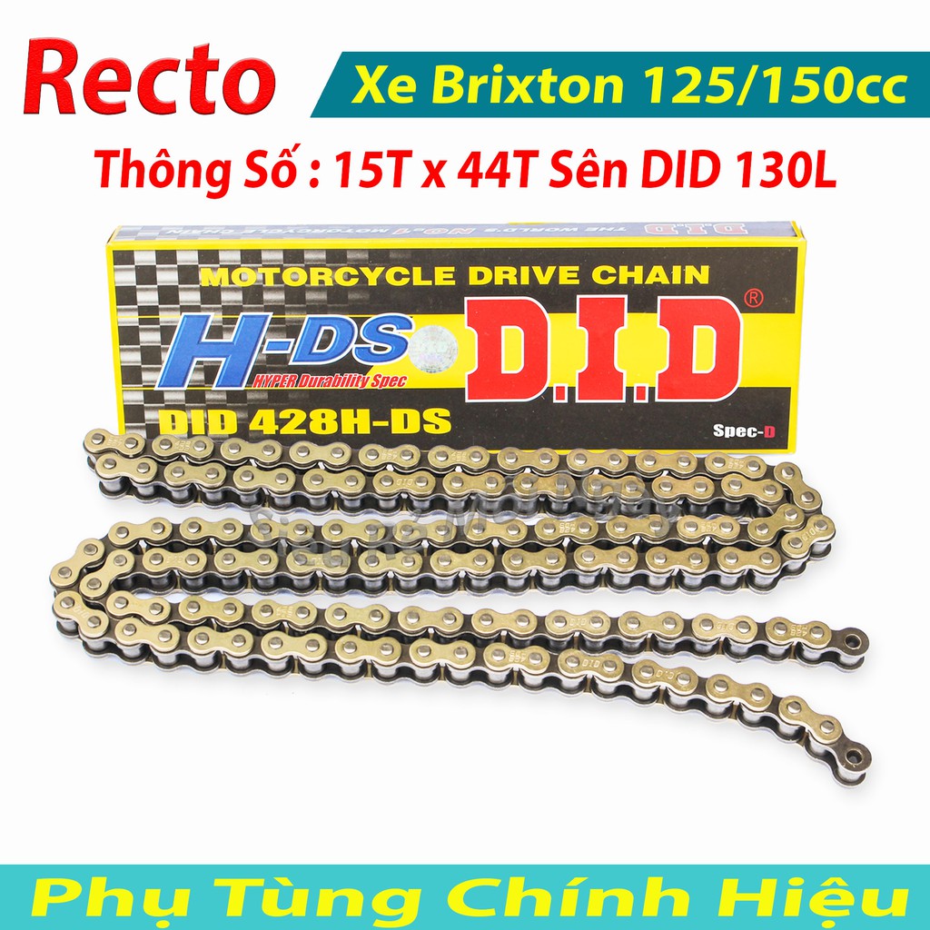 Bộ Nhông Sên Dĩa DID Brixton, CBR 125,150cc Sên DID Vàng 130L 10ly Thái Lan 15T x 44T