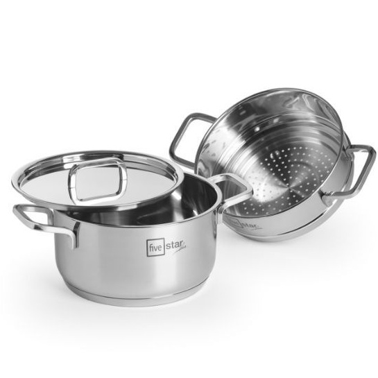 Bộ nồi xửng hấp Fivestar Plus nắp inox 20cm , 3 đáy dùng được mọi bếp , bảo hành 25 năm