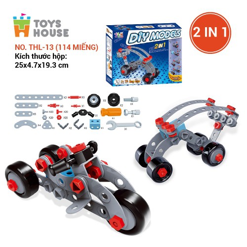 Đồ chơi phát triển kỹ năng DIY - Bộ lắp ghép mô hình xe mô tô 3 bánh 114 chi tiết Toyshouse TLH