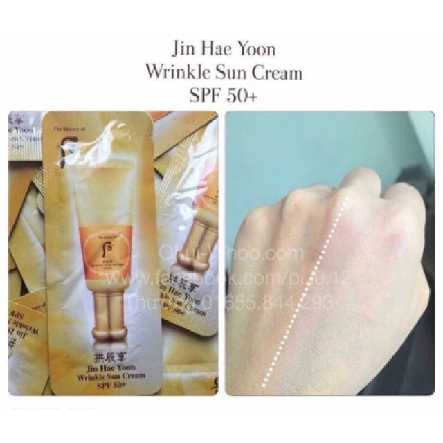 ( Hàng chính hãng)  Kem Chống Nắng Whoo Wrinkle Sun Cream Spf 50+ chống nắng, chống nhăn và Nâng tone nhẹ gói 1ml