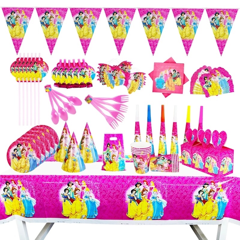 Bộ Cốc + Ống Hút + Nón In Hình Công Chúa Disney Dùng Một Lần Trang Trí Tiệc Sinh Nhật