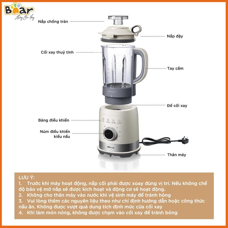 Máy làm sữa hạt, Máy nấu sữa hạt BEAR Model PBJ-B10U5, Dung tích 1,5L. BẢO HÀNH CHÍNH HÃNG 12 THÁNG