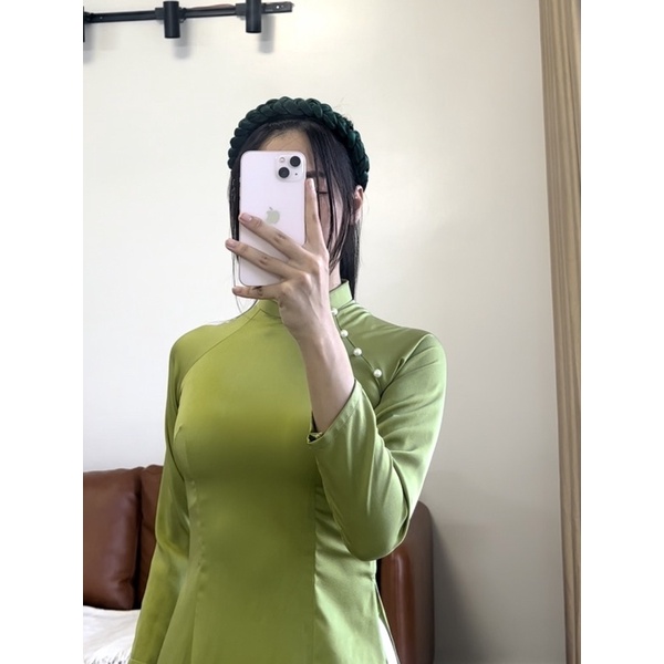 Áo Dài Cách Tân Lụa Màu Xanh Cốm Đính Cúc Trai Nhẹ Nhàng_[Áo Dài Tú Thanh]