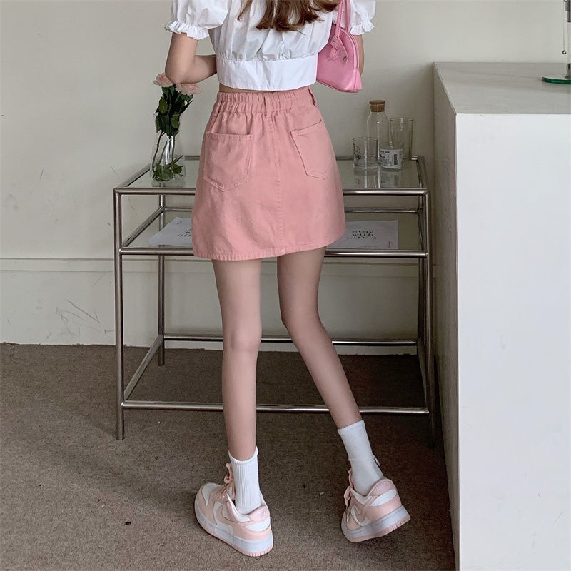 Váy Denim Hồng 168520 Chân Váy Chữ a Lưng Cao Dáng Ôm Trẻ Trung Năng Động Cho Nữ