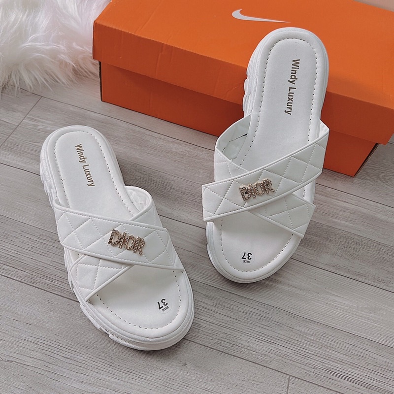 Ảnh Thật- Dép nữ đế xuồng 2cm quai chéo chần chỉ tag Ior
