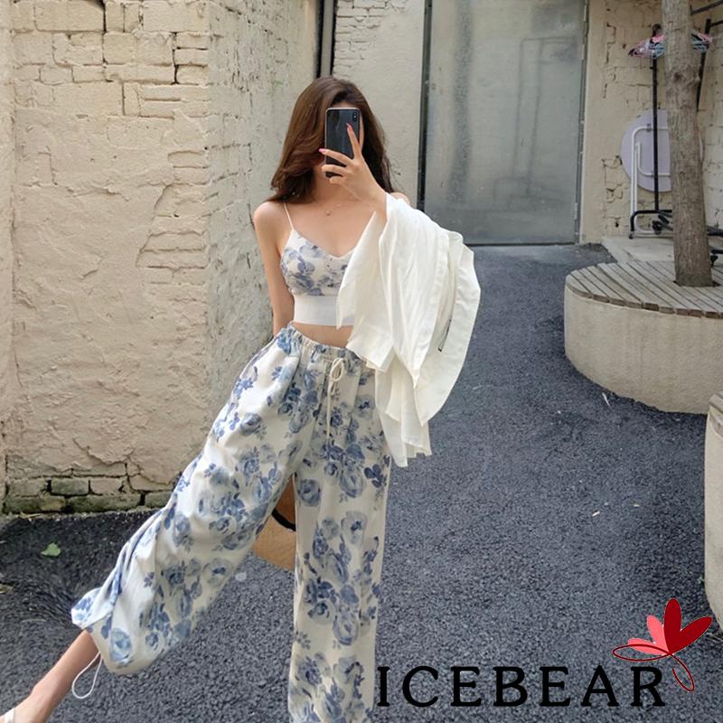 Set Áo Dây Hoạ Tiết Hoa + Quần Dài Lưng Thun Thời Trang Nữ