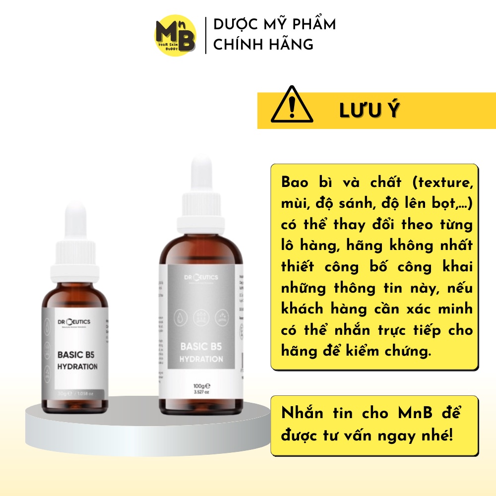 Tinh Chất B5 Basic Hydration 5% DrCeutics Cho Da Dầu Mụn 30ml 100ml