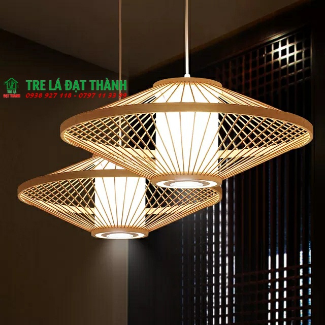 Chụp đèn mây tre trang trí quán ăn giá rẻ, chao đèn thả trần bằng tre